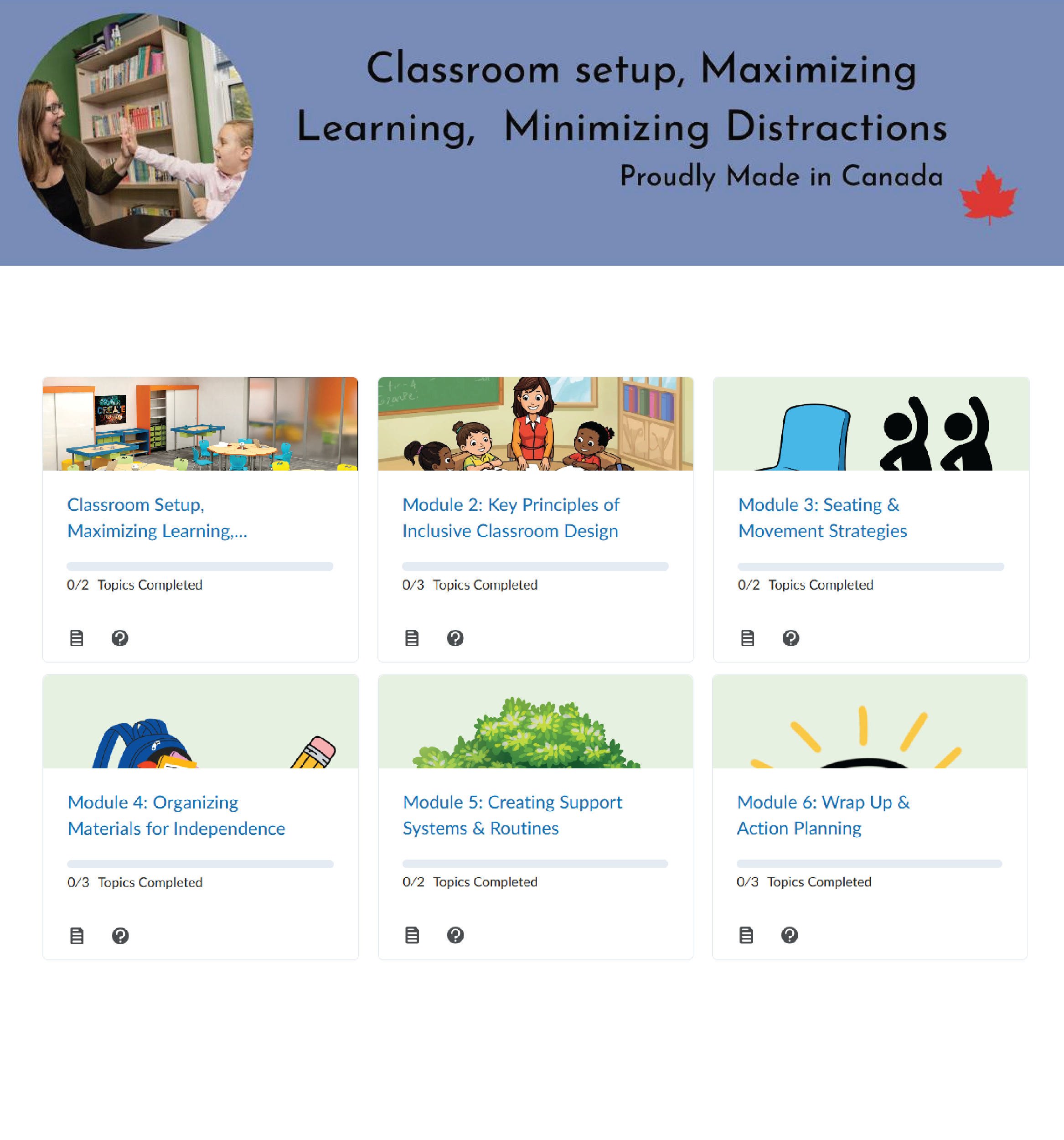 List of course modules and topics