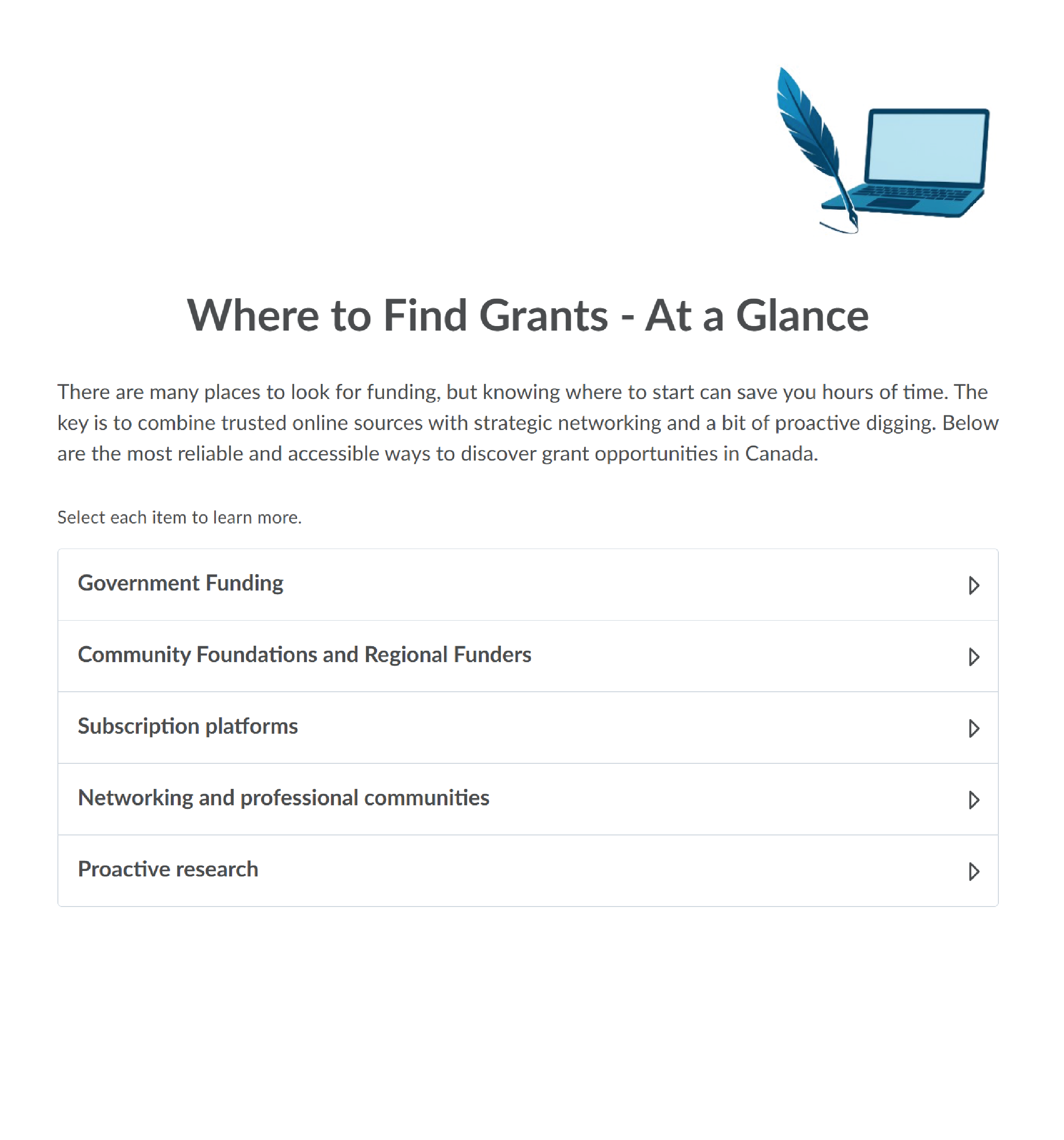 Screenshot of the Where to Find Grants course page.
